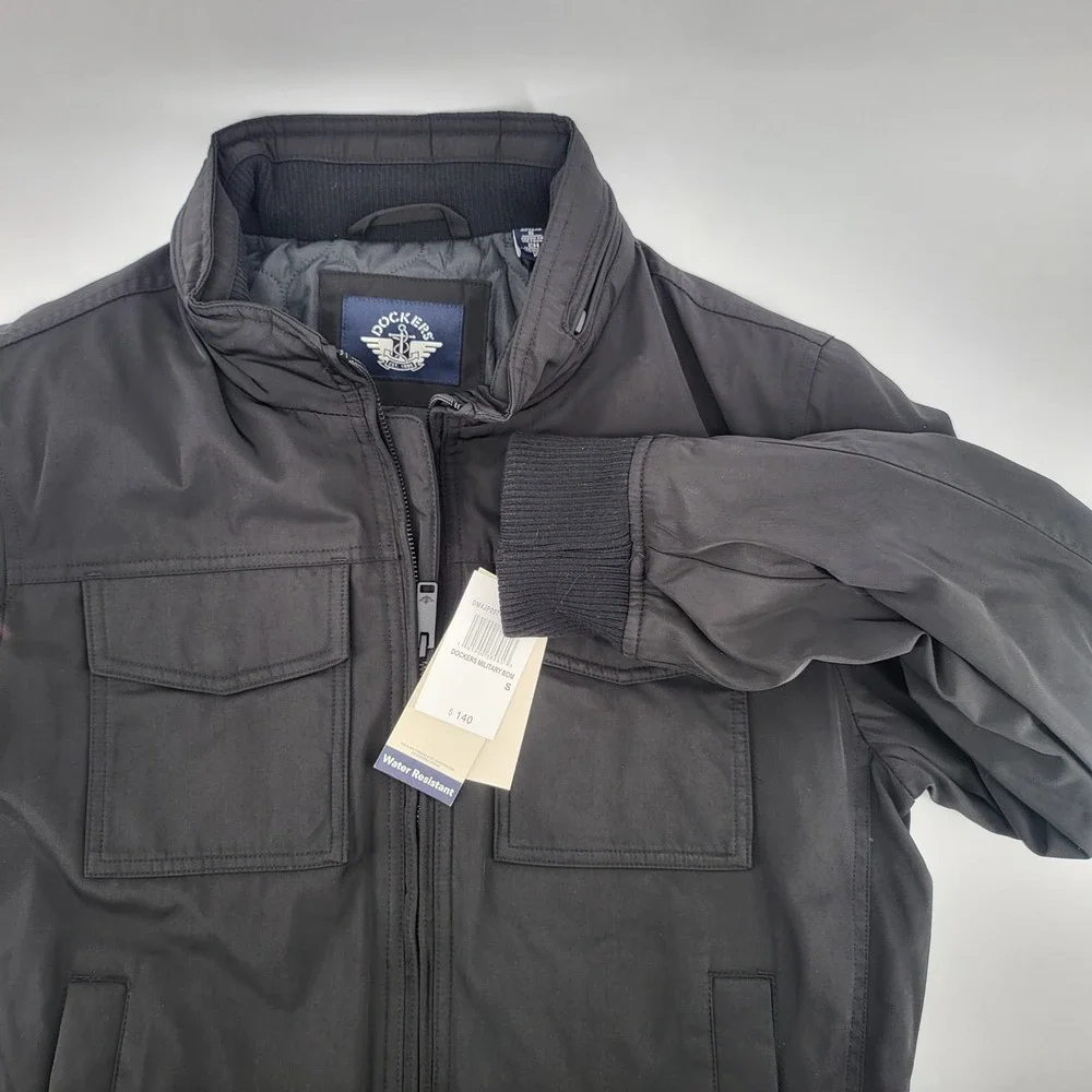 Dockers Men's Military Bomber Jacket Black Zip Utility Pockets‎ Size Small NWT